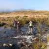 Fording a stream on Gouland Downs is faster than crossing the old swing bridge