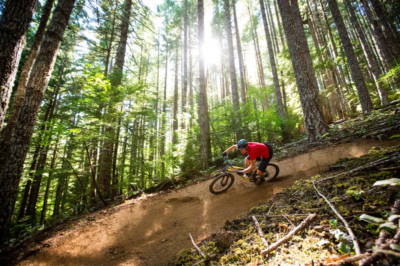 Railing through the big berm on upper Whistle Punk trail.