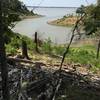 Trail is covered in limbs and trees that floated in this summer.  It's a good 35 feet down to the water here!