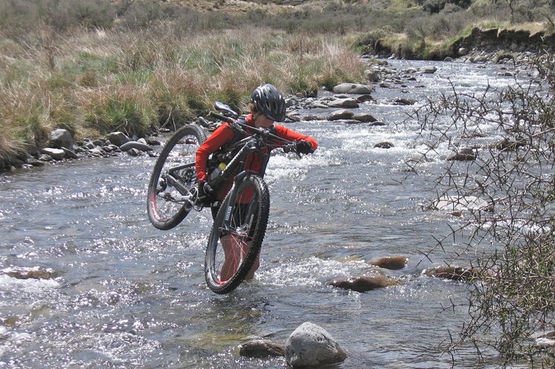 Fording the Stanley River at the confluence of Smyths Stream.