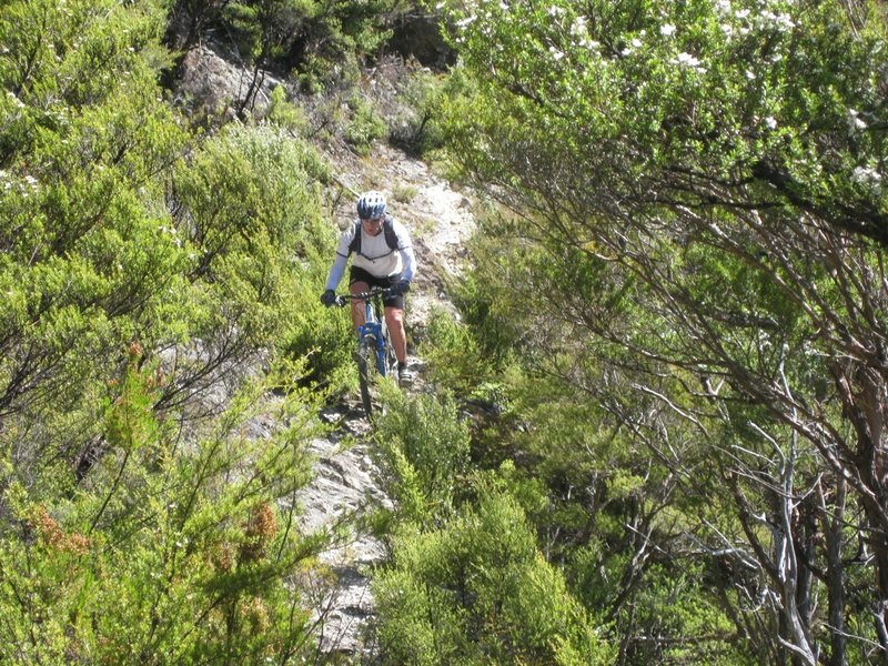 A technical bit of rock on the descent from Riordans turnoff