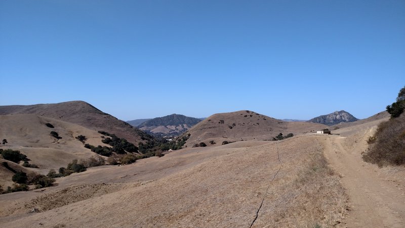 Great view of Cerro San Luis coming down the Tough and Dirty Slide