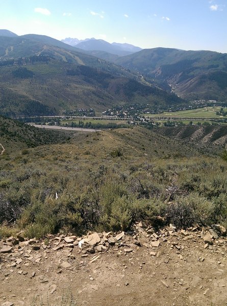 A peek up into the high mountains from Our Backyard Trail