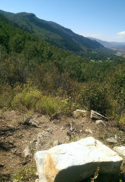 This tiny rock bench just off the trail offers a pleasant view