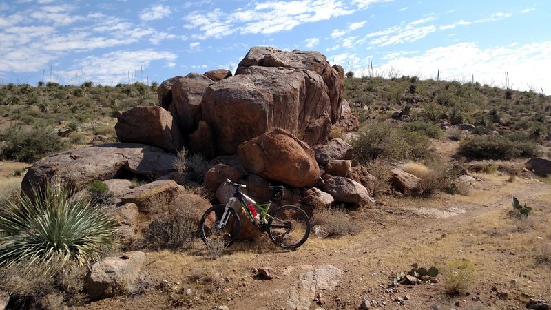 Large namesake boulders making a great resting point on the Boulder Dash Trail