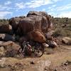 Large namesake boulders making a great resting point on the Boulder Dash Trail