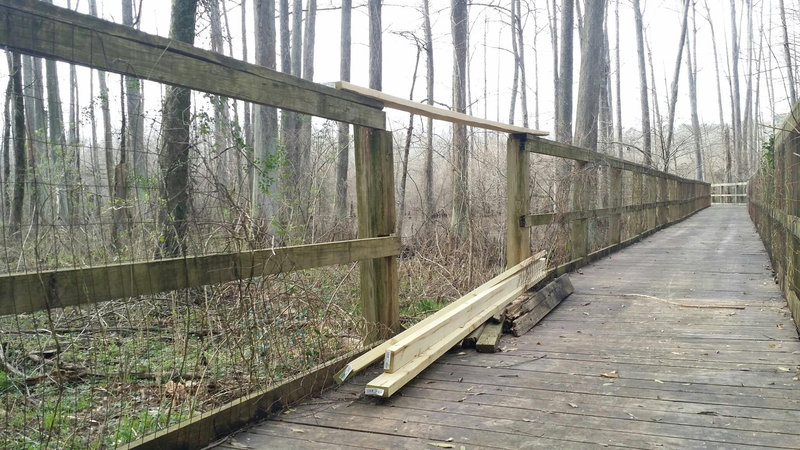 The "Boardwalk" bridge under repair.