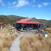 Trampers (what Kiwis call hikers) and mountainbikers stop for lunch at Saxon Hut.