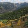 A view worth stopping for! Kristi's ski run, Highway 82, and Independence Pass in the distance.