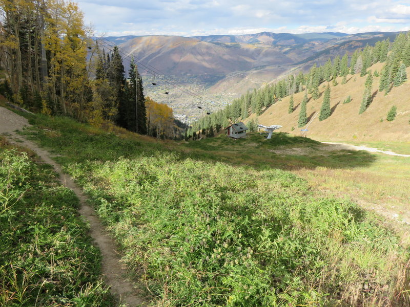 Scotty's Trail, above FIS Chairlift, downtown Aspen below. This is just before the long traverse into the area known as the Dumps during the winter ski season.