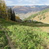 Scotty's Trail, above FIS Chairlift, downtown Aspen below. This is just before the long traverse into the area known as the Dumps during the winter ski season.