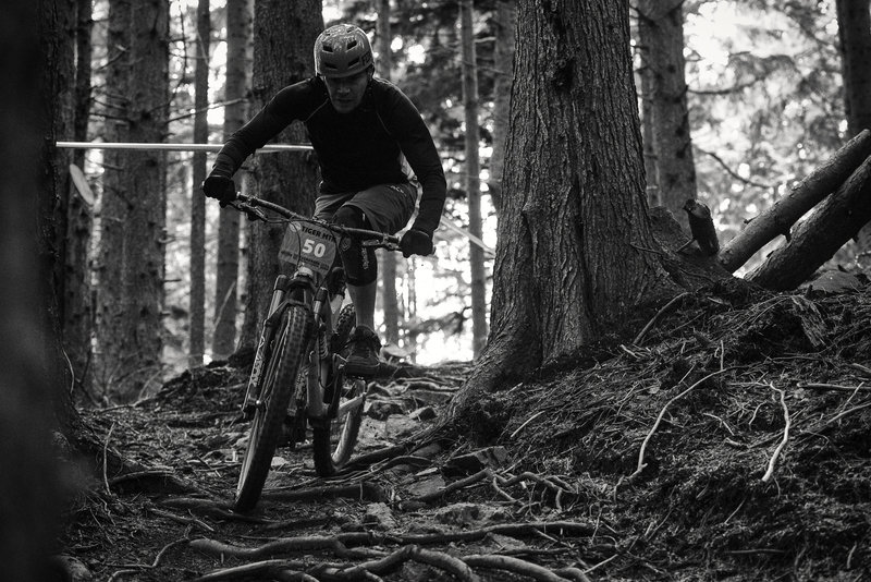 Michael Thompson skims over a carpet of roots on Predator.