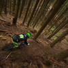 Lee Peterson rides down a rooty waterfall on Predator.