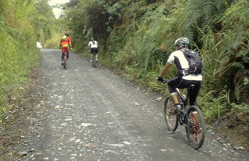 After the hard pavement climb... resting the legs.