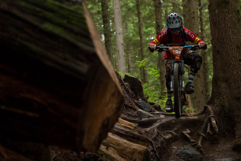 Wet roots adding to the excitement on Off The Grid during the Cascadia Dirt Cup.