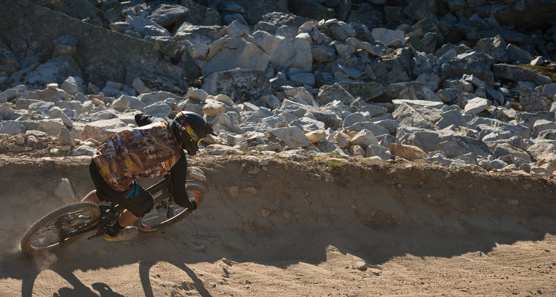 Andrew Flaschenriem competing in a chainless race on Rock Crusher.