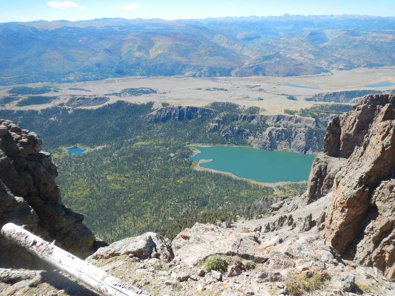 Looking almost a mile down to Santa María Reservoir (9375') from Bristol Head (12706').