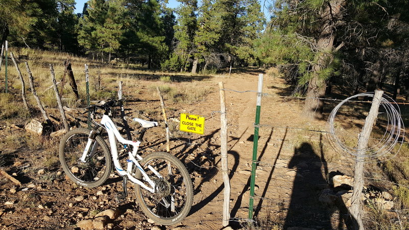 Riding along Anasazi you come to a turn off for Mesa loop. You must pass through this gate to complete the loop.