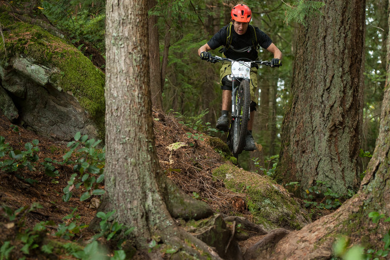 Michael Mcallister threads the high line on the Upper Ridge Trail.