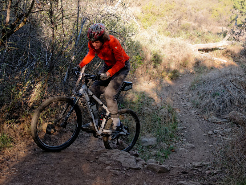 Clearing a steep rock step on the Backbone Trail