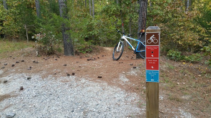 Looking at the entrance and exit of Burnside Trail. Enter and turn to the left as the trail runs clockwise. Look for the red reflectors on trees as trail markers along the way. The entrance to Early Trail is on up the logging road at the top of the hill.