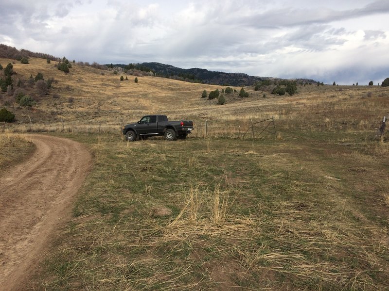 Near the end of the dirt road. Don't go through the cattle gate, veer left down into the valley for the last 2 miles.