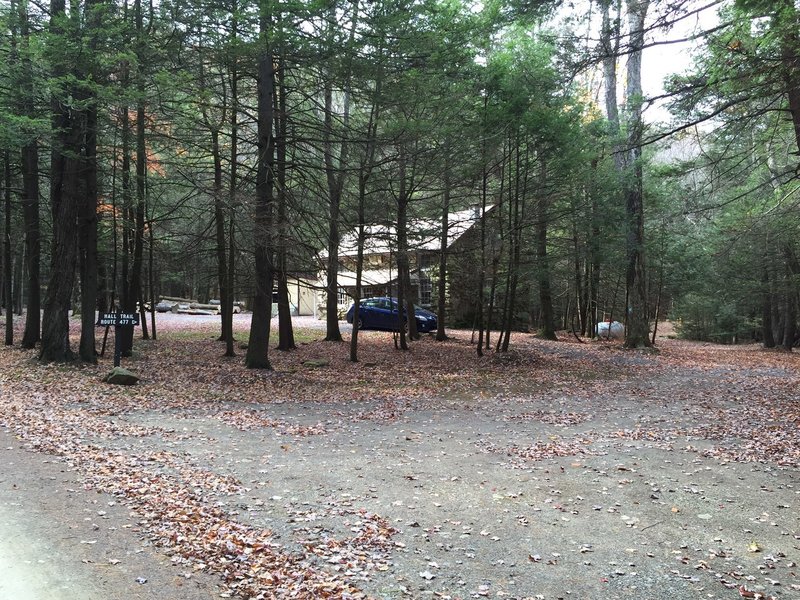 The entrance to Hall Trail off Engle Rd is to the right of the camp; gate is way in the background.