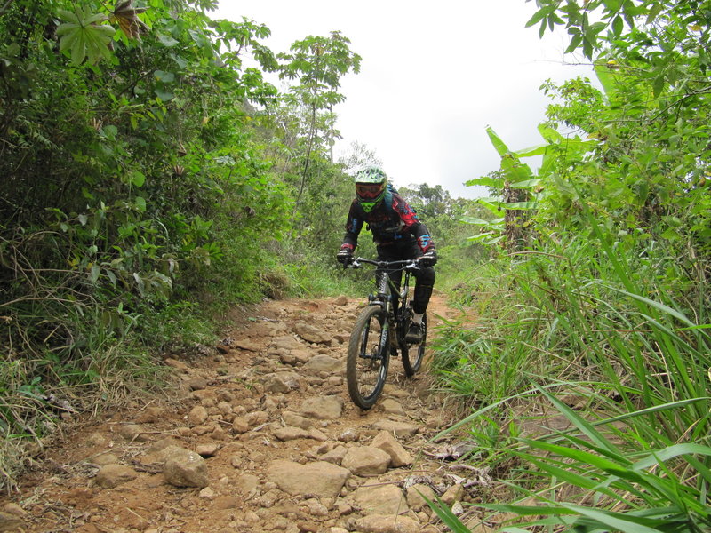 As you pass, the stones go rolling along with you.
<br>
A medida que você passa, as pedras vão rolando junto.