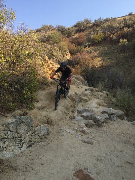 Parker threading it on the Hulls Gulch technical rock section.