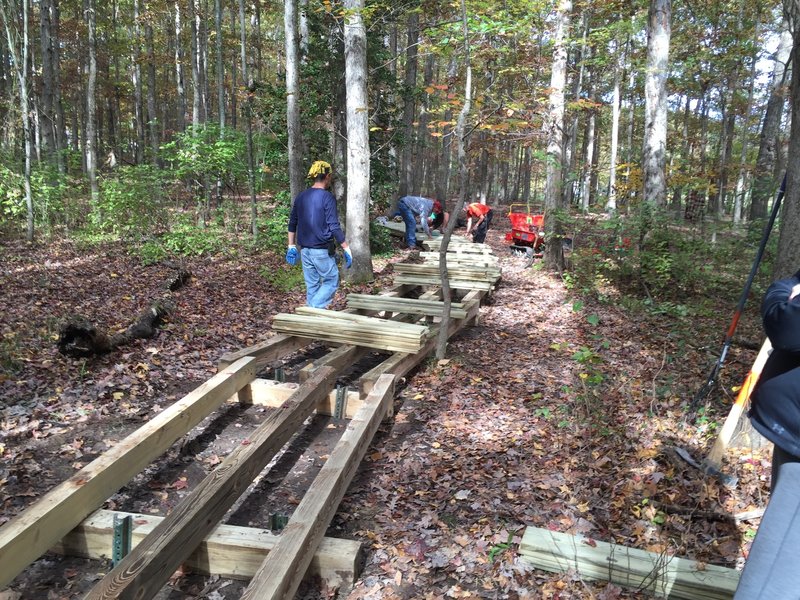 rvaMORE building the first new boardwalk at Deer Run Park, October 2015