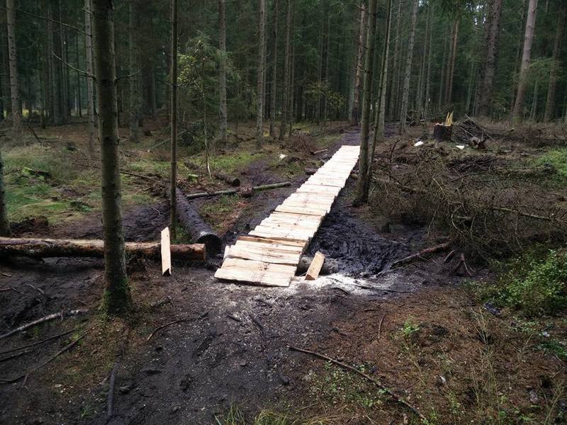 New 12m long bridge built in October 2015, using hand chopped larch.