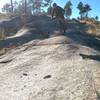 Short descent on a rock outcropping on the Homestead Trail. Watch out for loose sand at the bottom.