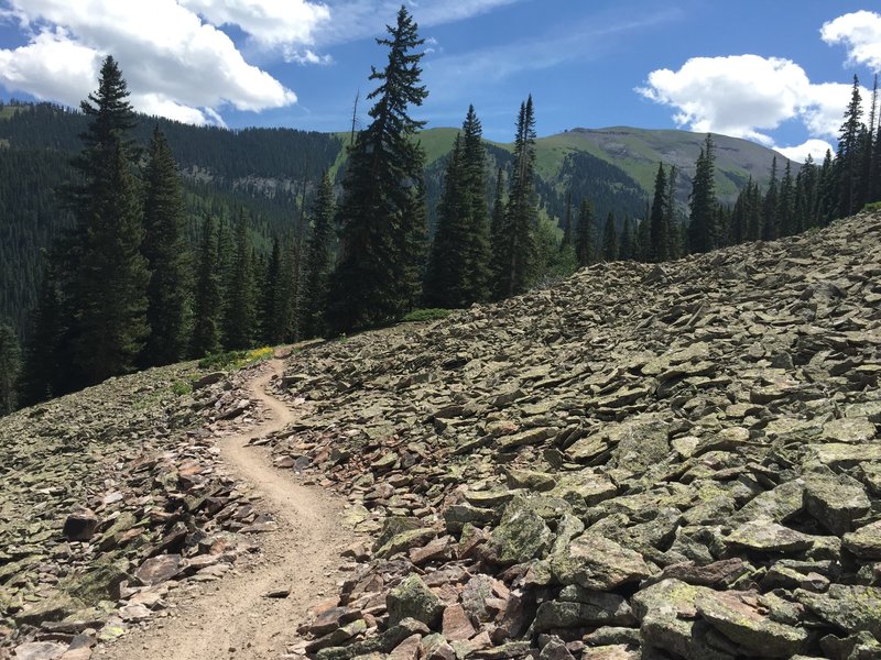 The Prospect Trail winds its way through the talus flow.