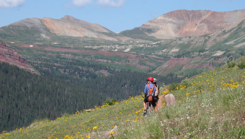 Sharon and Jeremy enjoying the awesome scenery of the San Juans from the Colorado Trail.