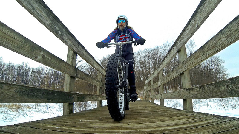 Winter bridge crossing on the Silver Lake Trail.