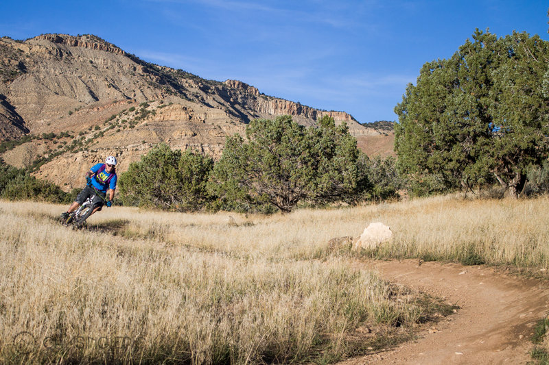 Railing corners on PBR, one of the most fun trails anywhere on earth.  No, seriously.  How often can you ride over 2 miles and not use your brakes?