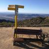 The park bench close to the top.