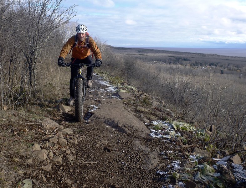 Early winter ride on Hawks Ridge, looking east. Fat bikes help smooth out the chunky rocks a bit.