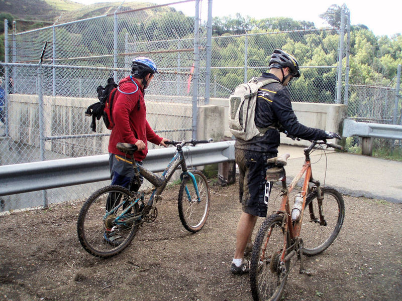 Done with mud--crossing Chabot Dam on West Shore bike path.