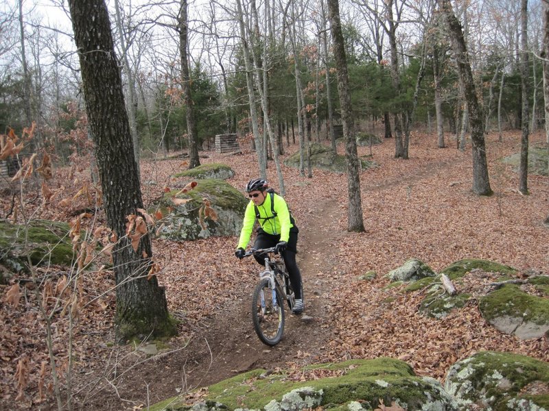 Chris shredding through the big rocks near mile 5. This part of the trail system is known as the Mansion Loop as there once was a ranch mansion on the property from the early 1900's. The chimney still stands.