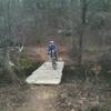 Tanya Lercher crossing Steve's Bridge on her way to the Northeast Loop.