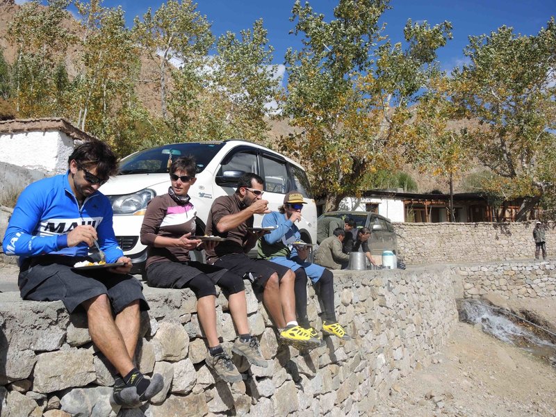 Lunch break with the crew at a convenient resting point on the Likir- Hemis tour.