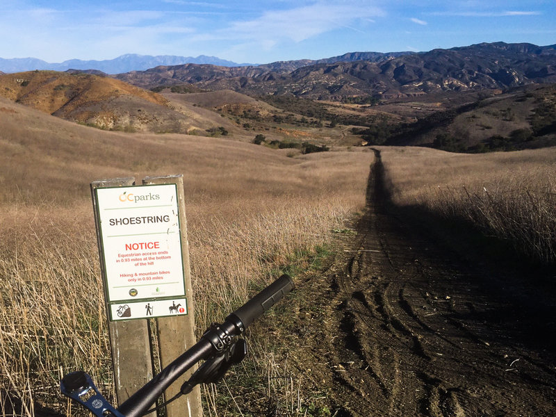 At the top of the doubletrack portion of Shoestring looking towards Santa Ana & San Gabriel Mtns.