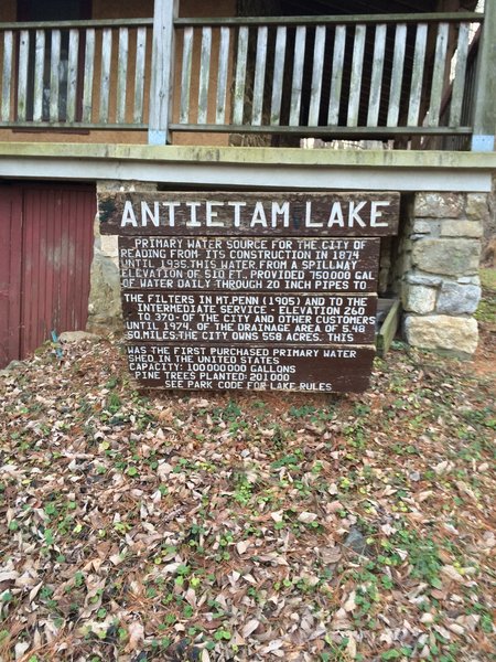 Historic Marker at the Nature Center about Antietam Lake