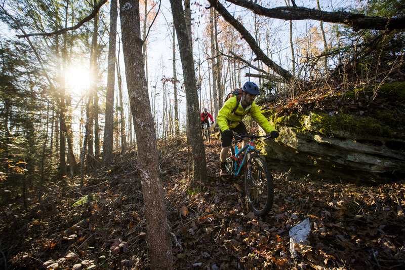 Dropping into the Kentucky Trail Loop from Laurel Hill Multi-Use Trail.