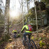 Pedaling under big cliffs on the traverse between Difficulty Creek and Troublesome Creek.