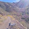 Looking down towards the scree field in the valley. Most of the trail is like this: old doubletrack that is steep and gravelly.