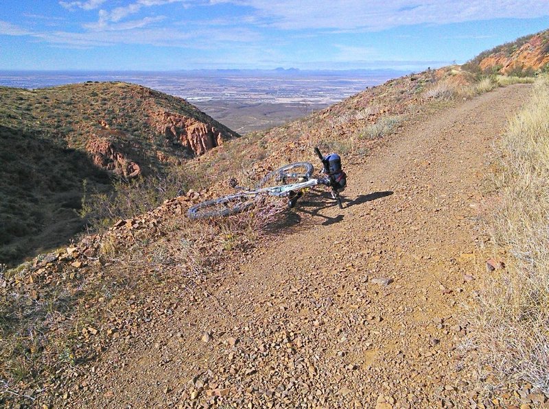 Looking west towards Tom Mays and El Paso. Grades are steep but the gravel surface is very rideable.