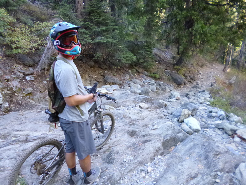 The "Waterfall"- checking the line and non-existent phone connection on the Butcher Trail.