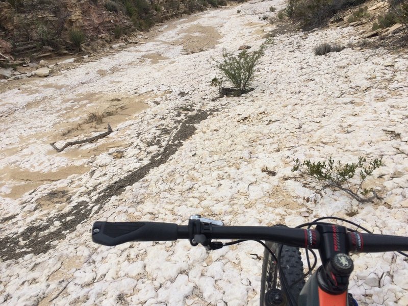 Riding through a dry rocky creek bed on the Old Government Road - the variety of terrain here is a real blast!